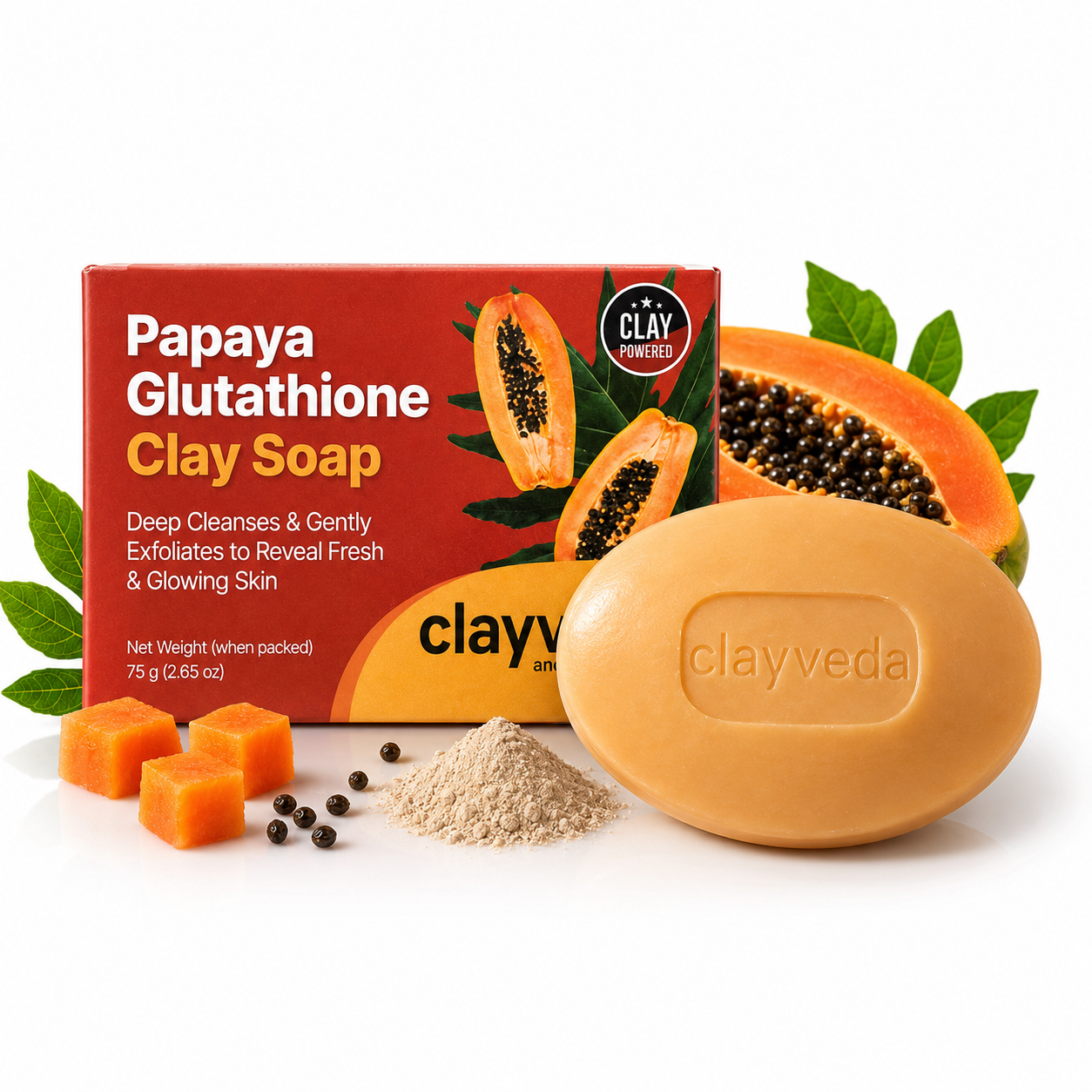 Clayveda Papaya Glutathione Clay Soap 75 g